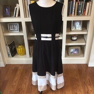 NWT Calvin Klein Black White Tan Stripe
Fit & Flare Sleeveless Dress Size 10